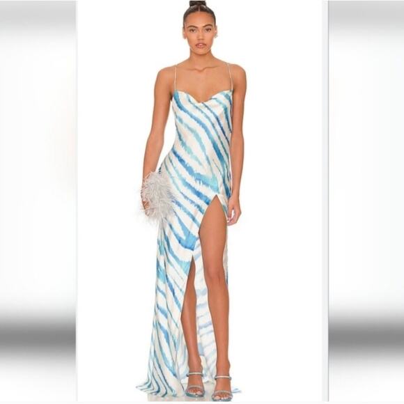 Retrofete Amika Dress in Blue Zebra Size Medium NWT Maxi Silk Low Back - Picture 1 of 13